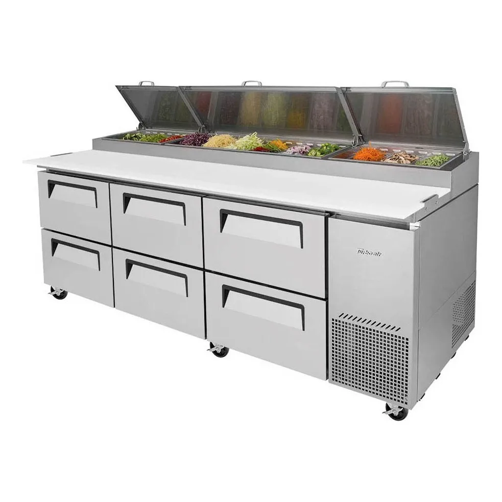 Turbo Air TPR-93SD-D6-N 93″ Refrigerated Pizza Prep Table w/ 6 Drawers, 12 Condiment Pans