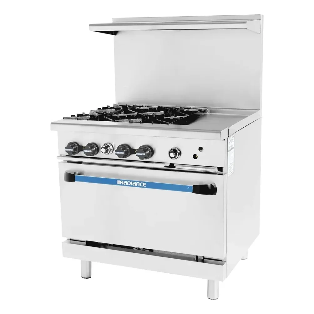 Turbo Air TARG-4B12G 36″ Gas Restaurant Range w/ (4) Open Burners, 12″ Griddle, (1) Standard Oven, 185.000 BTU