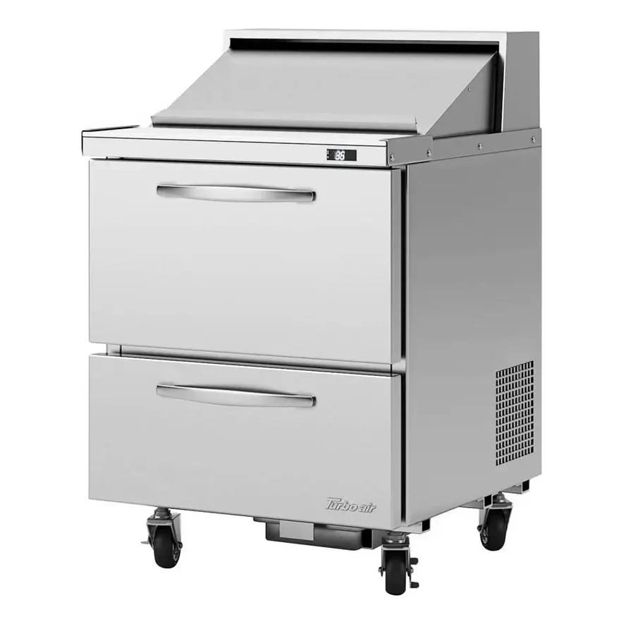 Turbo Air PST-28-D2-N 27″ One Section Sandwich / Salad Prep Table w/ 2 Drawers, 8 Pans