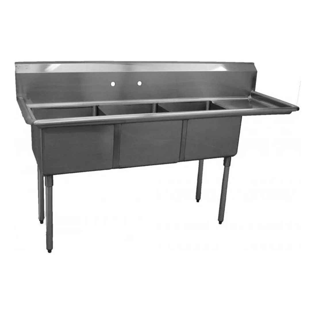 Serv-Ware D3CWP1620R-18 68″ Three Compartment Sink, 16″W x 20″L Bowl With Right-Hand Drainboard