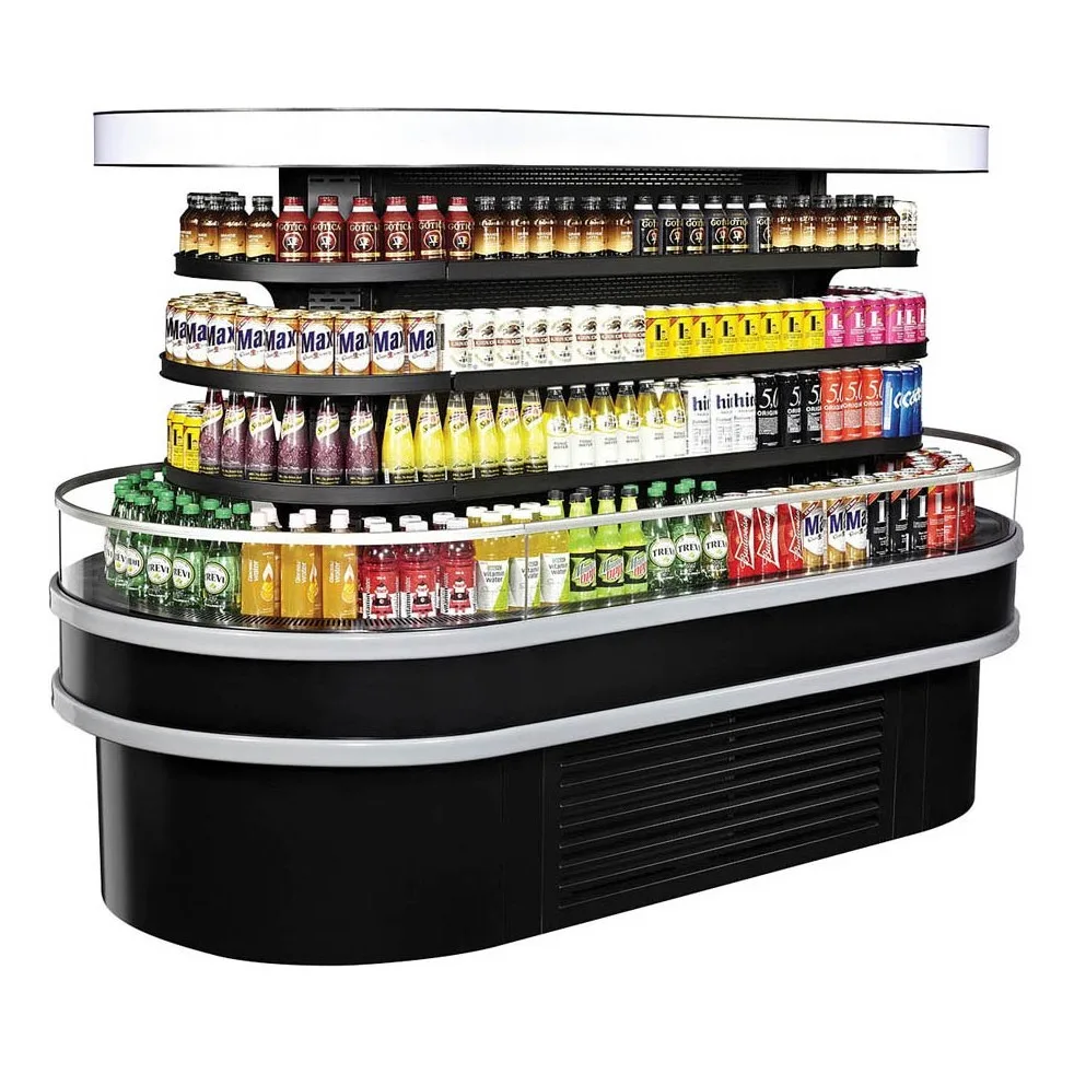 Turbo Air TIOM-48RSRB-N 48″ Island Display Self-Serve Refrigerated Merchandiser in Black, Open Curved, 3 Shelves, 28.8 cu. ft.