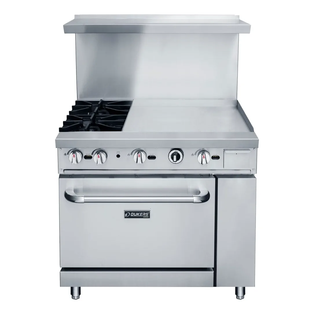 Dukers DCR36-2B24GM 36" 2 Burner Gas Range w/ Griddle - Standard Oven, Convertible
