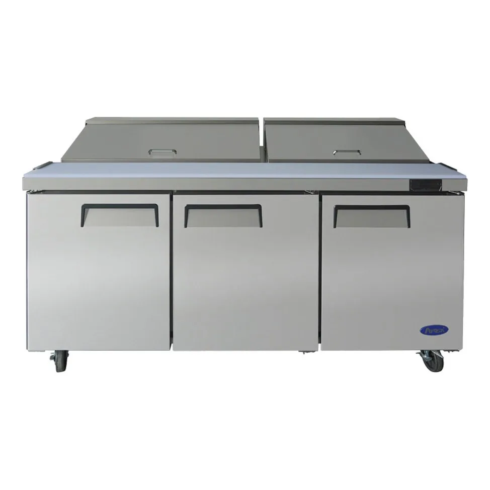Atosa USA MSF8304GR 72" Three Section Sandwich / Salad Prep Table w/ 3 Doors, 18 Pans