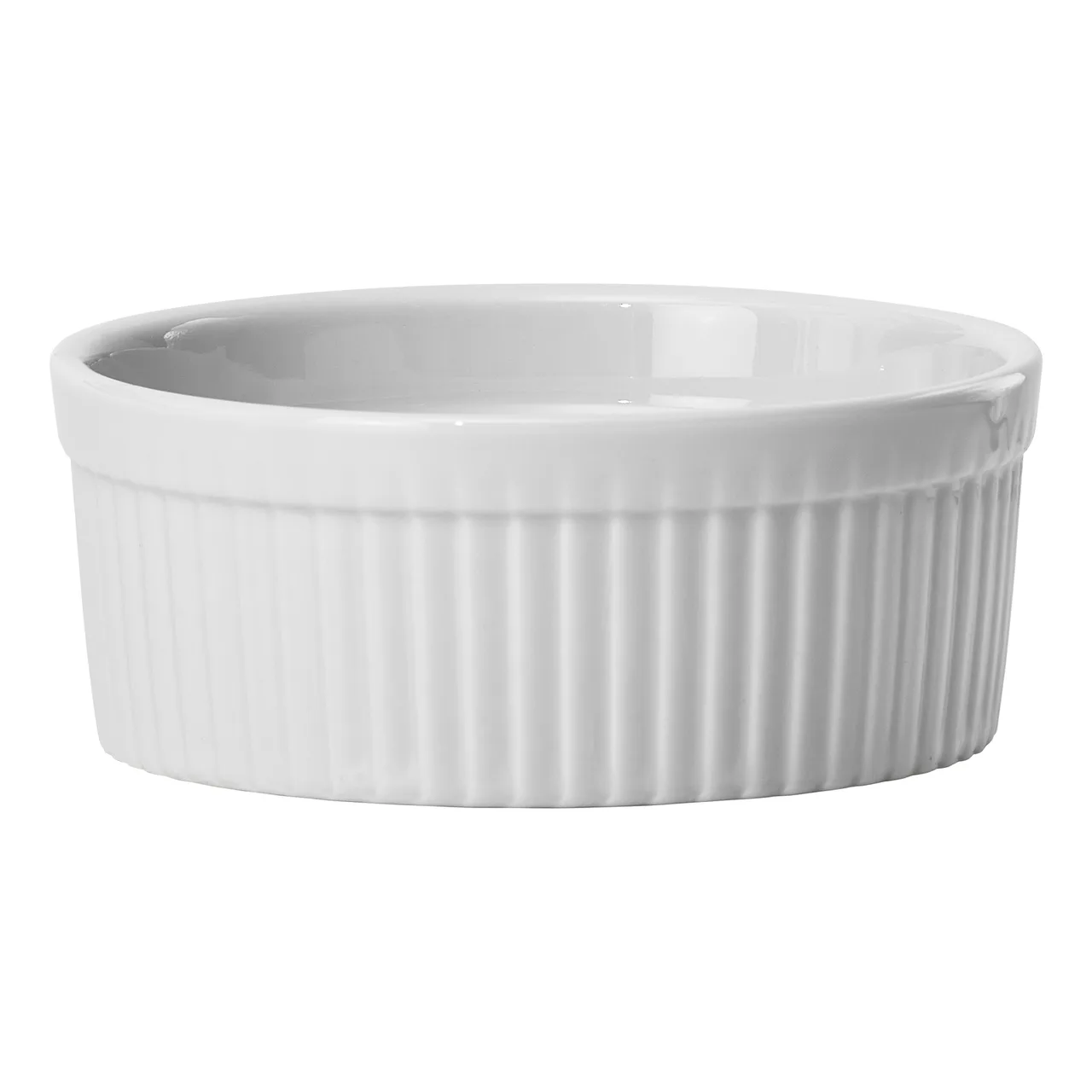 Winco FRR-8 Ramekin, 8 oz, 4" Dia x 1½" H, Round Fluted Porcelain, White - 1 Dozen