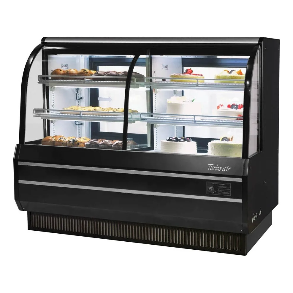 Turbo Air TCGB-60CO-W(B)-N 60″ Refrigerated Bakery Display Case, Self-Contained Curved Glass Full Service with 4 Shelves, 1/3 HP
