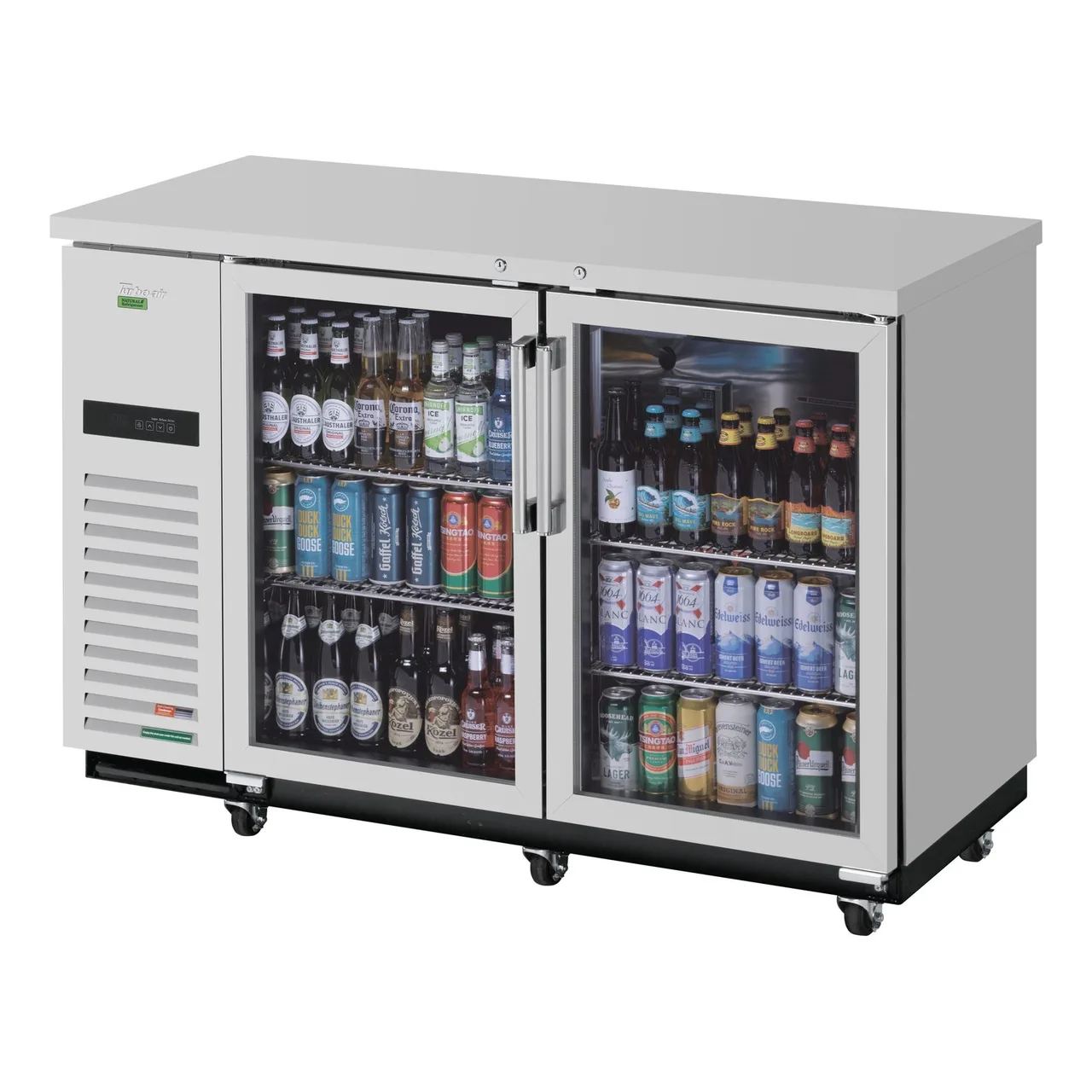 Turbo Air TBB-2SGSD-N Refrigerated Back Bar Cabinet w/ 19 Cu Ft, 2 Glass Doors, Side Mount