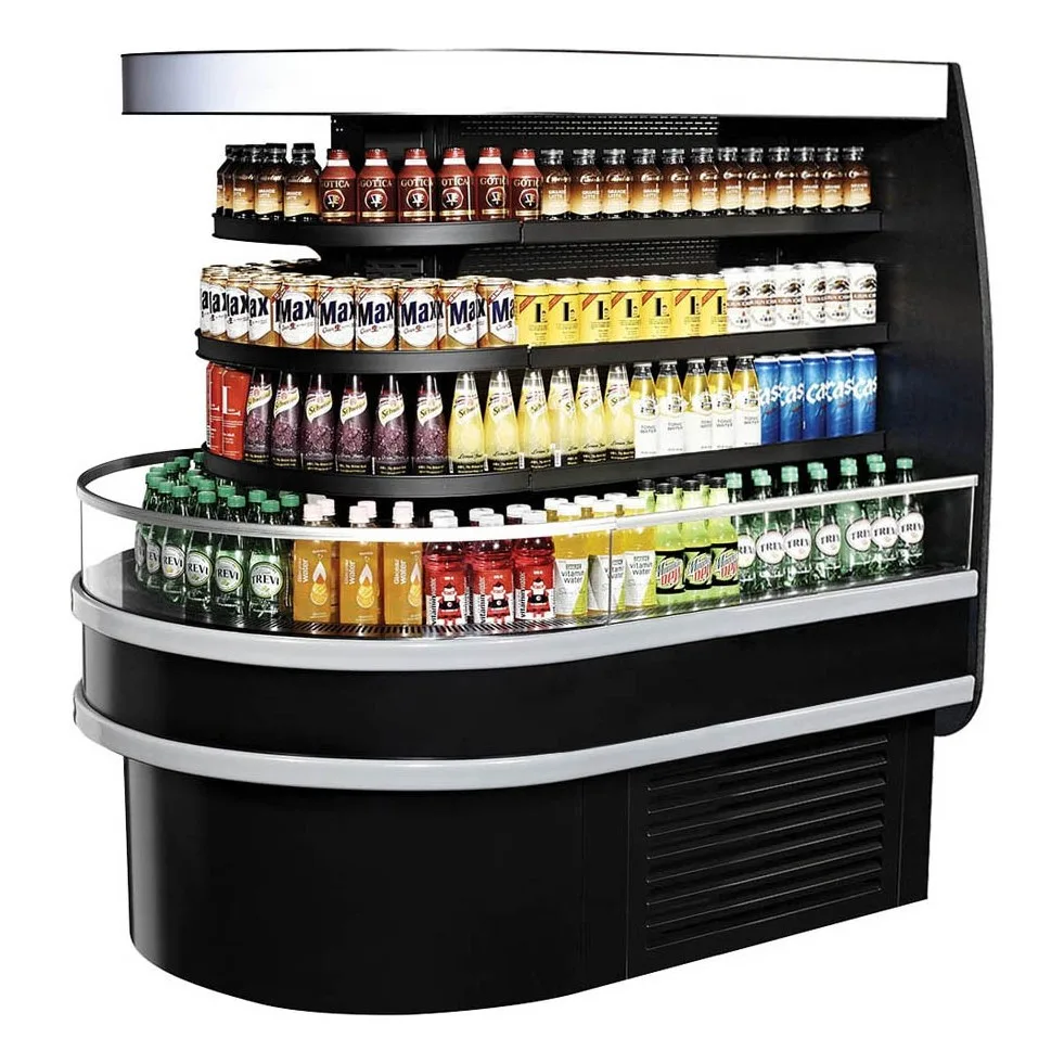 Turbo Air TIOM-36RSB-N 48″ Island Display Self-Serve Refrigerated Merchandiser in Black, Open Curved, 3 Shelves, 20 cu. ft.