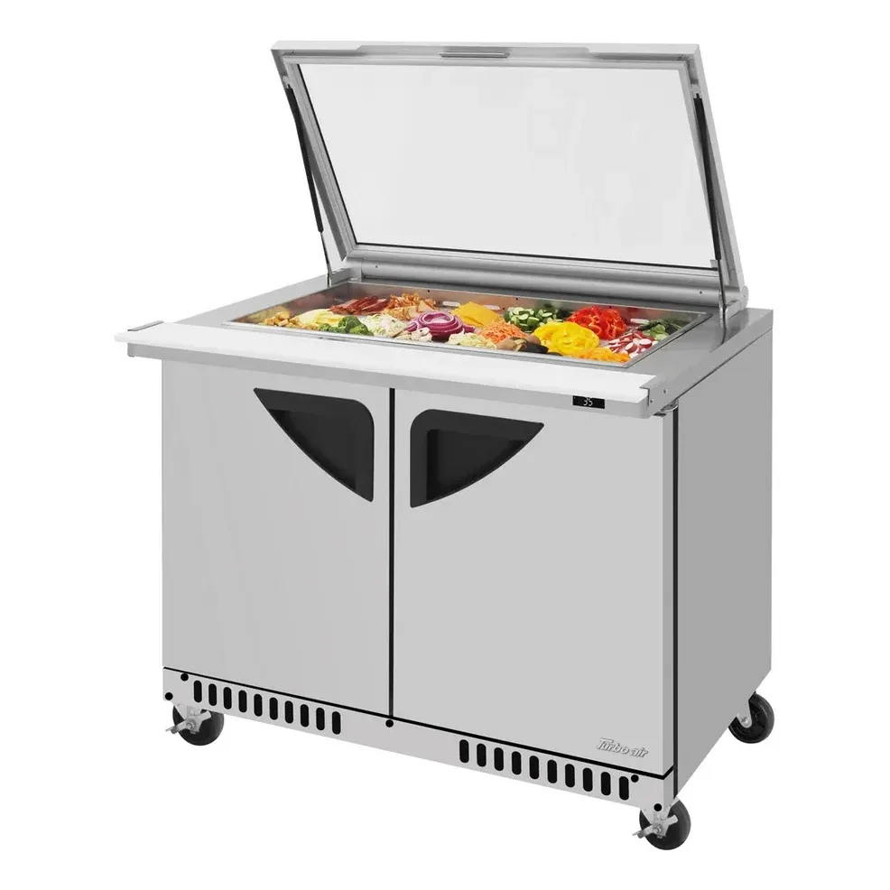 Turbo Air TST-48SD-18-FB-N-GL 48″ Mega Top Sandwich/Salad Prep Table w/ 2 Doors, 18 Pans