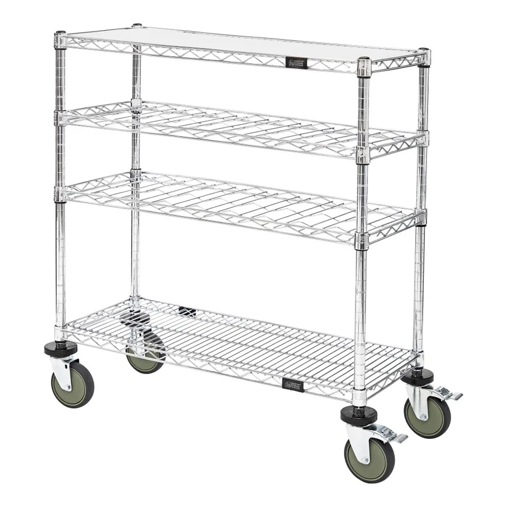 Quantum WRC-1448WSC Chrome Wine Display/Worktable Cart - 48"W X 14"D X 40"H
