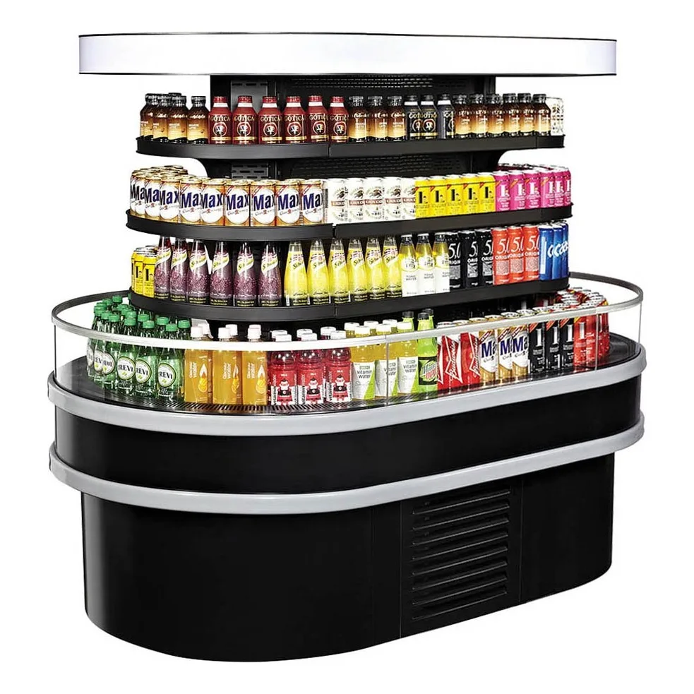 Turbo Air TIOM-20RSRB-N 48″ Island Display Self-Serve Refrigerated Merchandiser in Black, Open Curved, 3 Shelves, 19.2 cu. ft.