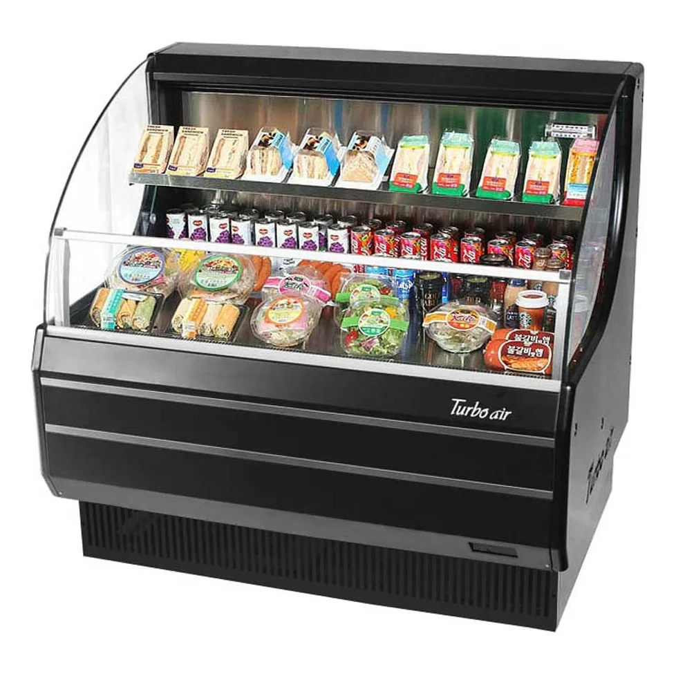 Turbo Air TOM-40LW-N 39″ Horizontal Open Air Merhandiser in White, Self-Contained, 1 Shelf, Glass Sides, 7.4 cu. ft.