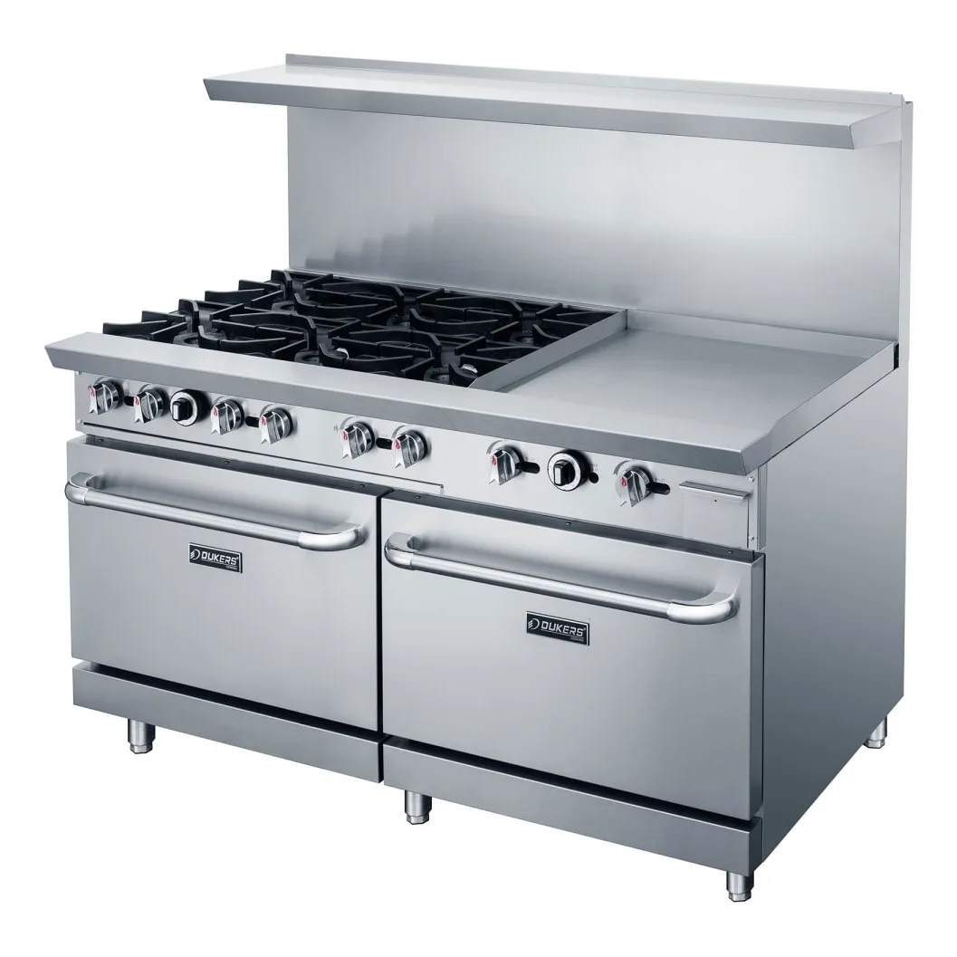Dukers DCR60-6B24GM 60" 6 Burner Gas Range w/ Griddle - (2) Standard Ovens, Convertible