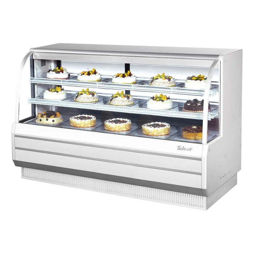 Turbo Air TCGB-72-W(B)-N 72″ Refrigerated Bakery Display Case, Self-Contained Curved Glass Full Service with 2 Shelves, 3/4 HP 2