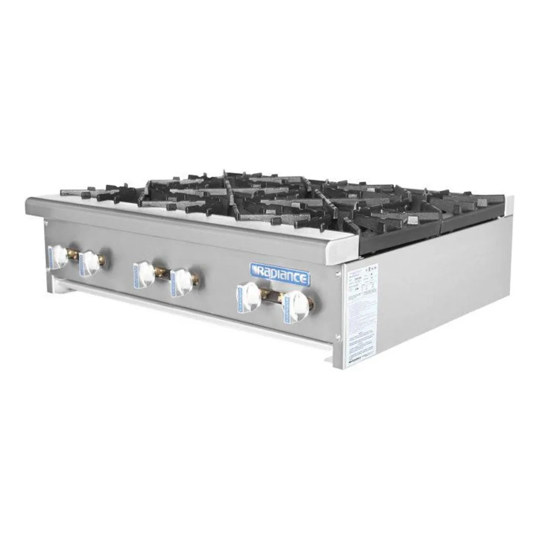 Turbo Air TAHP-36-6 36″ Countertop Gas Hotplate with (6) Burners, Manual Control, 192.000 BTU