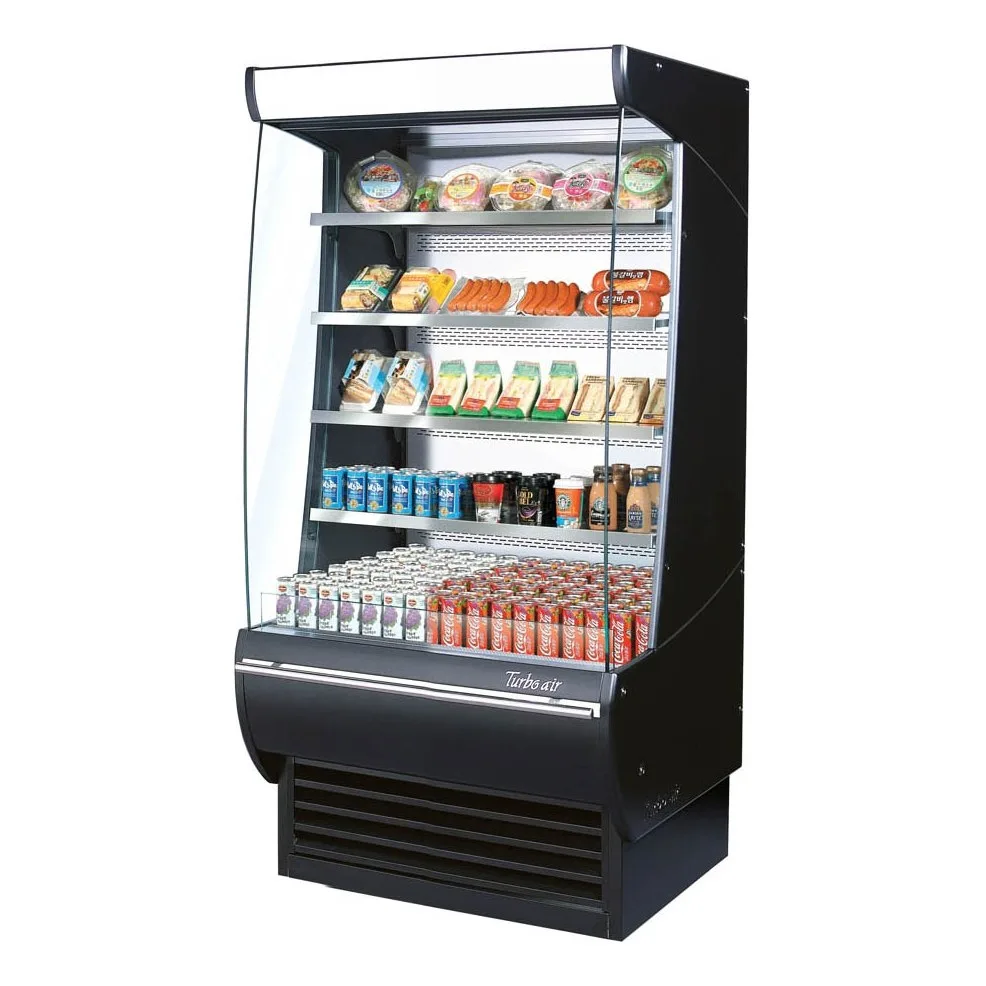 Turbo Air TOM-36DXB-N 36″ Extra Deep Vertical Open Air Merchandiser in Black, Self-Contained, 4 Shelves, Glass Sides, 17.1 cu. ft.