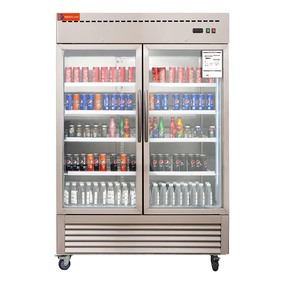 Commercial 2 Glass Door Commercial Refrigerator, 49 Cu.ft Stainless Steel Reach in Upright Merchandiser