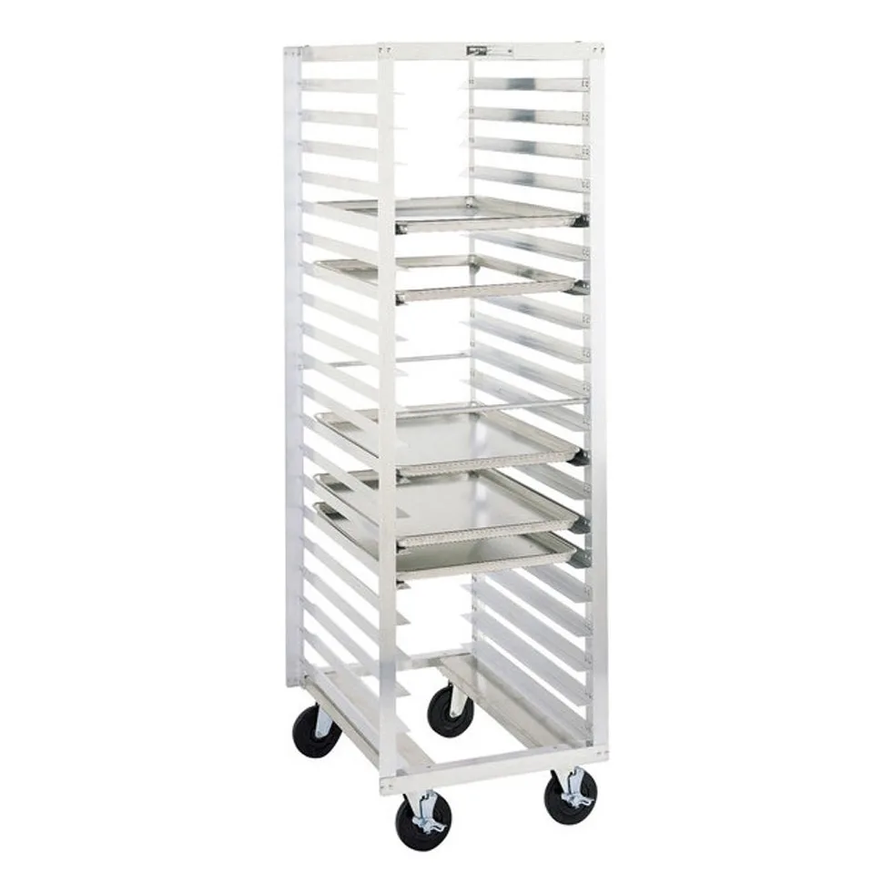 Metro RD3N 20 Pan Aluminum Mobile End Load Bun / Sheet Pan Rack with 3" Bottom Load Slides