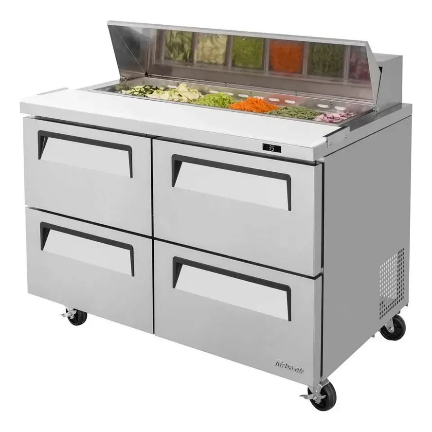 Turbo Air TST-48SD-D4-N 48″ Two Section Sandwich / Salad Prep Table w/ 4 Drawers, 12 Pans